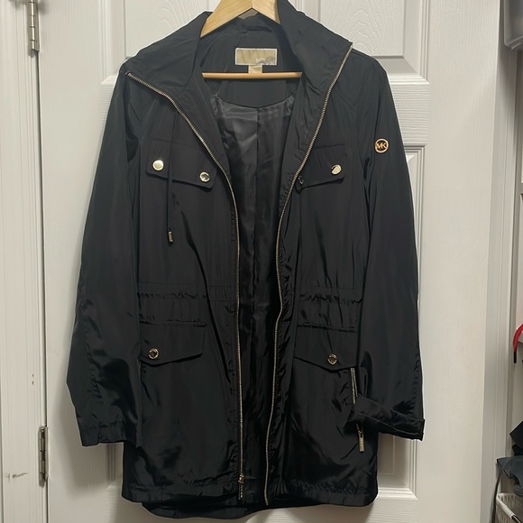 Black Michael Kors women’s rain jacket coat hooded gold Small S - Picture 1 of 8